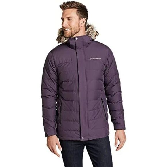 Men's Eddie Bauer Boundary Pass Down Purple Parka Puffer Jacket Size Large L NEW - Picture 1 of 16